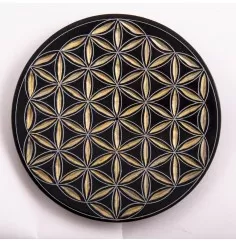 Räucherstäbchenhalter - Blume des Lebens rund - schwarz/gold ca.13cm