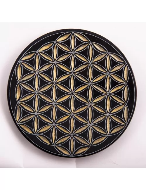 Räucherstäbchenhalter - Blume des Lebens rund - schwarz/gold ca.13cm