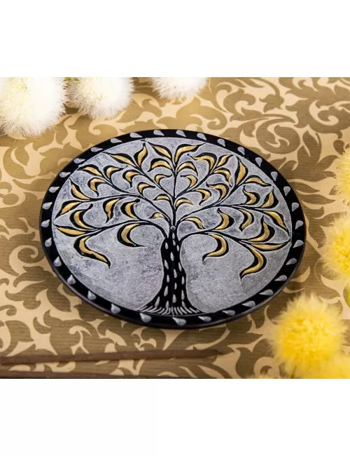 Räucherstäbchenhalter - Lebensbaum rund - schwarz/gold ca.13cm