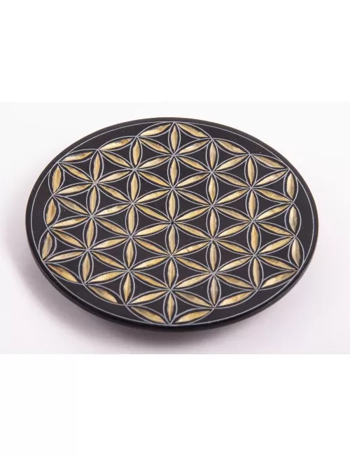 Räucherstäbchenhalter - Blume des Lebens rund - schwarz/gold ca.13cm