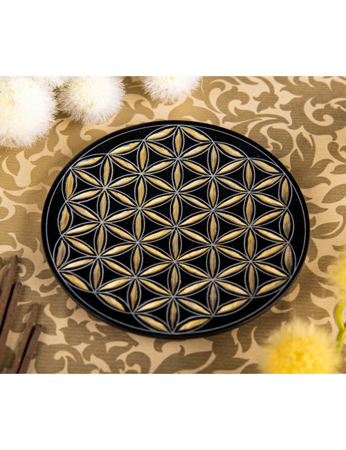 Räucherstäbchenhalter - Blume des Lebens rund - schwarz/gold ca.13cm