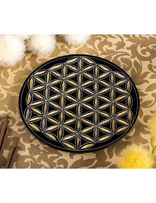 Räucherstäbchenhalter - Blume des Lebens rund - schwarz/gold ca.13cm