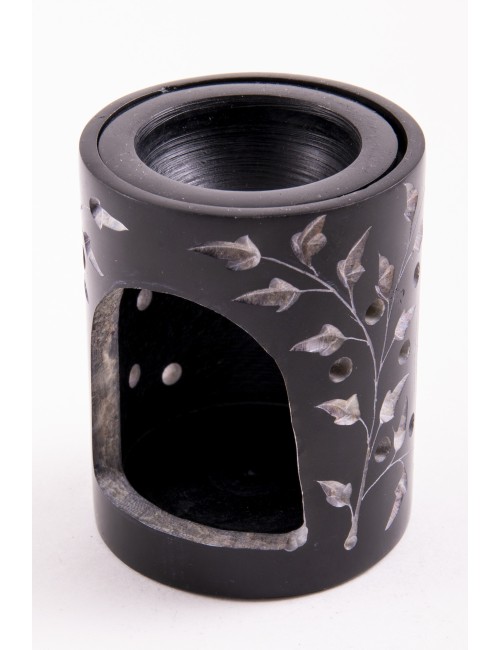 Aromalampe - Blume des Lebens - Zylinder - Speckstein-schwarz/gold -7,5x5,5cm