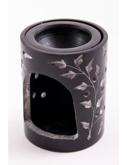 Aromalampe - Blume des Lebens - Zylinder - Speckstein-schwarz/gold -7,5x5,5cm