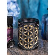 Aromalampe - Blume des Lebens - Zylinder - Speckstein-schwarz/gold -7,5x5,5cm