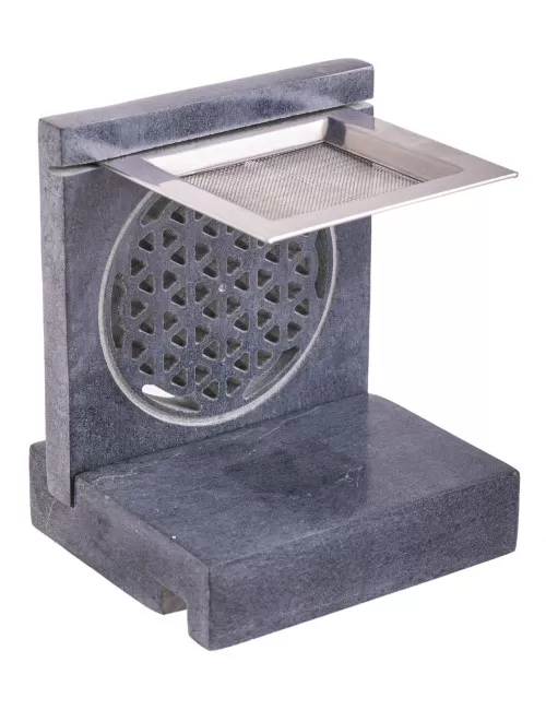 Räuchergefäß - Blume des Lebens - mit Sieb für Teelichter -4eckig - Speckstein