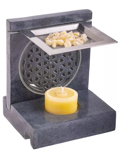 Räuchergefäß - Blume des Lebens - mit Sieb für Teelichter -4eckig - Speckstein