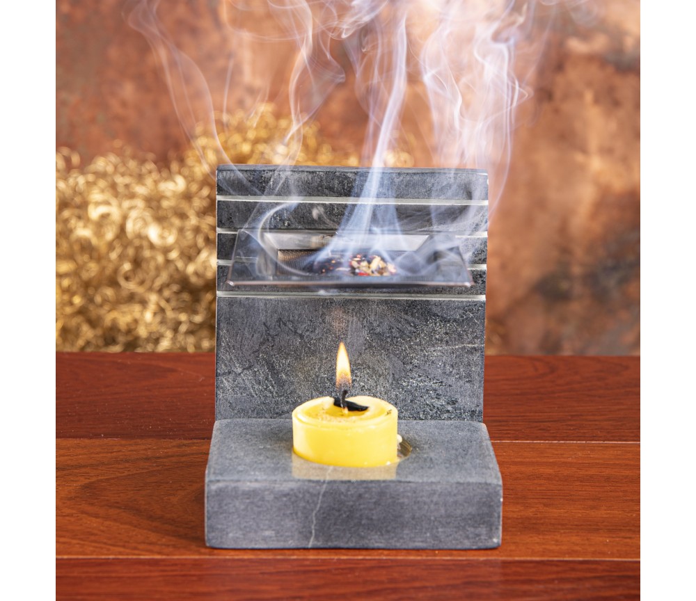 Räuchergefäß - mit Sieb für Teelichter - höhenverstellbar -4eckig - Speckstein