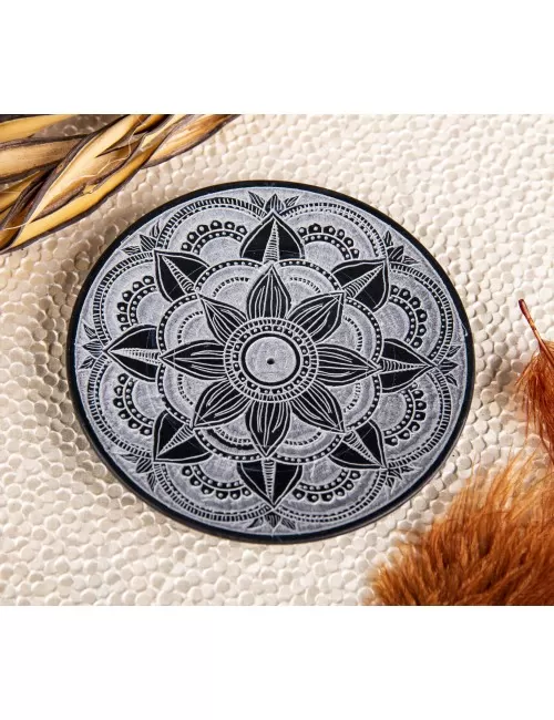 Räucherstäbchenhalter - Mandala - rund - Speckstein - ca.10,5 cm