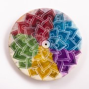 Räucherstäbchenhalter - Regenbogen Mandala - Speckstein - rund - 7,5cm