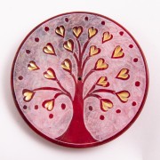 Räucherstäbchenhalter - Lebensbaum Herzchen - rot - rund - 7,5cm