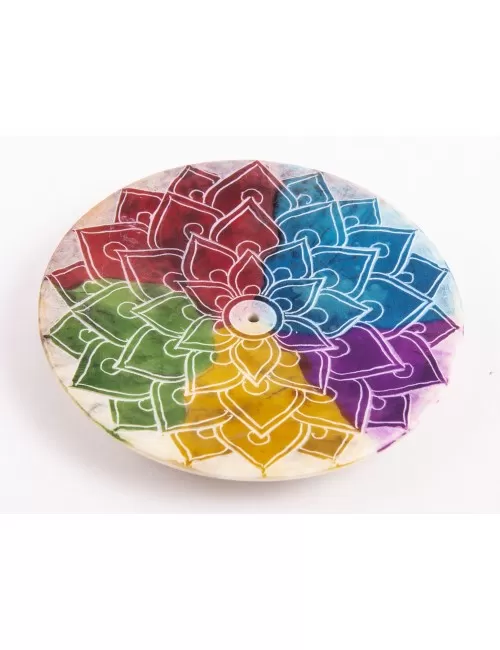 Räucherstäbchenhalter - Regenbogen Mandala - Speckstein - rund - 7,5cm