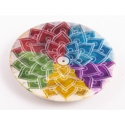 Räucherstäbchenhalter - Regenbogen Mandala - Speckstein - rund - 7,5cm