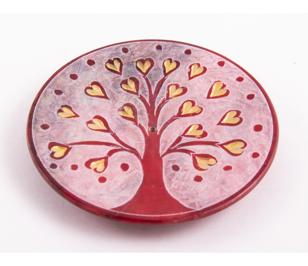 Räucherstäbchenhalter - Lebensbaum Herzchen - rot - rund - 7,5cm