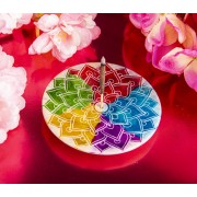 Räucherstäbchenhalter - Regenbogen Mandala - Speckstein - rund - 7,5cm