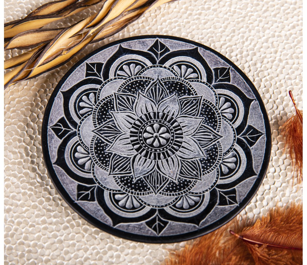Räucherstäbchenhalter - Mandala - rund - Speckstein - ca. 13 cm