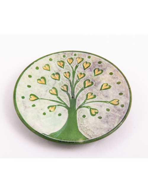 Räucherstäbchenhalter - Lebensbaum Herzchen - grün - rund - 7,5cm