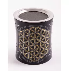 Räuchergefäß - Blume des Lebens mit Sieb - für Teelichter- schwarz gold aus Speckstein