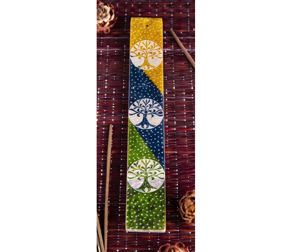 Räucherstäbchenhalter - Bunter Lebensbaum - Speckstein 25,5x4cm