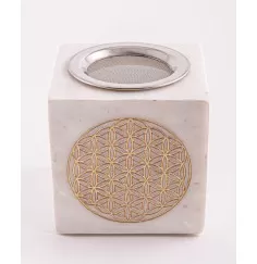 Räuchergefäß & Aromalampe - 2in1- Blume des Lebens gold mit Sieb - Marmor