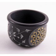 Räucherschale - Blume des Lebens - schwarz - gold aus Speckstein