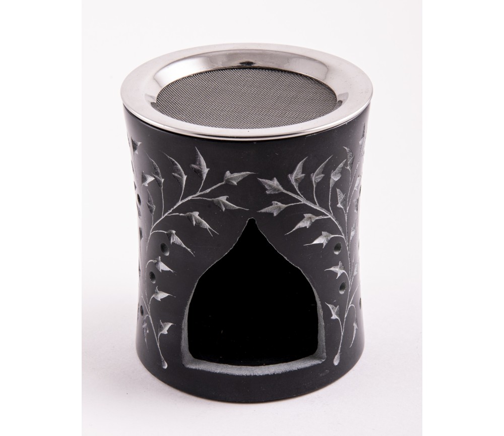 Räuchergefäß - Blume des Lebens mit Sieb - für Teelichter- schwarz gold aus Speckstein