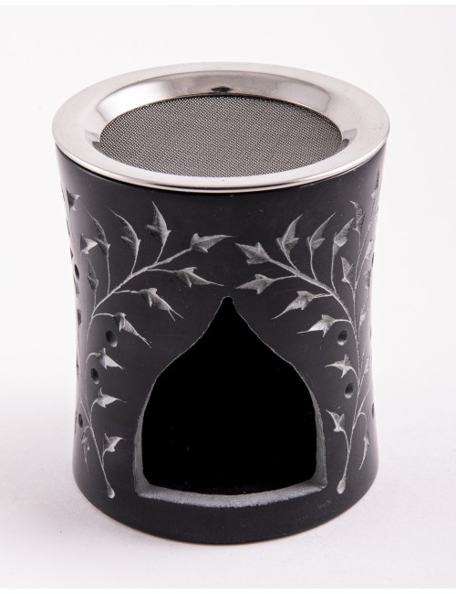 Räuchergefäß - Blume des Lebens mit Sieb - für Teelichter- schwarz gold aus Speckstein