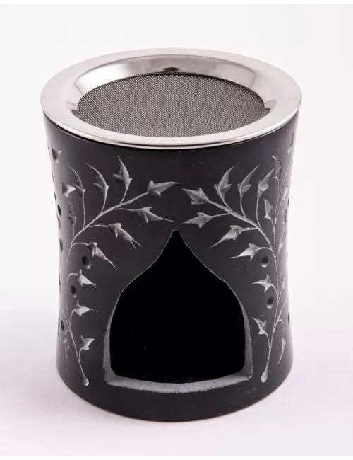 Räuchergefäß - Blume des Lebens mit Sieb - für Teelichter- schwarz gold aus Speckstein