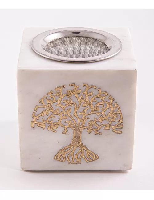 Räuchergefäß & Aromalampe - 2in1- Lebensbaum gold mit Sieb - Marmor