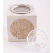 Räuchergefäß & Aromalampe - 2in1- Blume des Lebens gold mit Sieb - Marmor