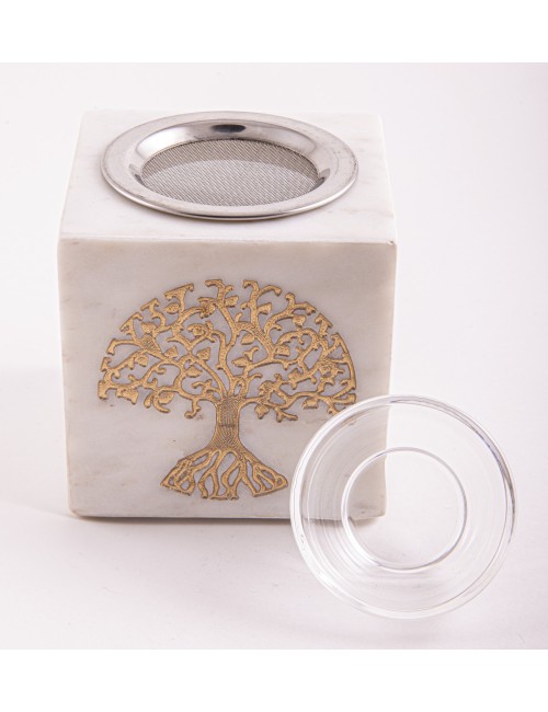 Räuchergefäß & Aromalampe - 2in1- Lebensbaum gold mit Sieb - Marmor