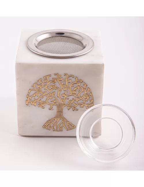 Räuchergefäß & Aromalampe - 2in1- Lebensbaum gold mit Sieb - Marmor