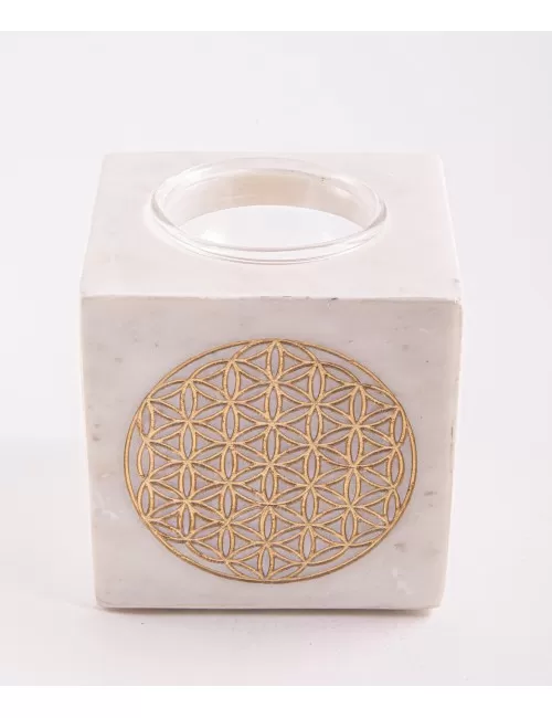 Räuchergefäß & Aromalampe - 2in1- Blume des Lebens gold mit Sieb - Marmor