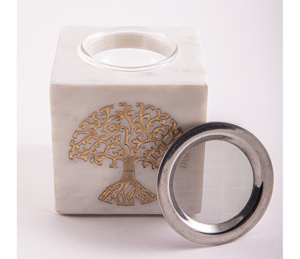 Räuchergefäß & Aromalampe - 2in1- Lebensbaum gold mit Sieb - Marmor