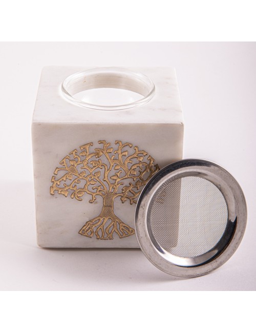 Räuchergefäß & Aromalampe - 2in1- Lebensbaum gold mit Sieb - Marmor