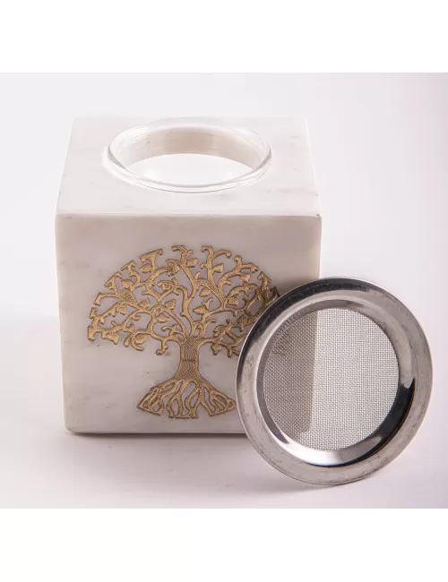 Räuchergefäß & Aromalampe - 2in1- Lebensbaum gold mit Sieb - Marmor