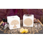 Räuchergefäß & Aromalampe - 2in1- Blume des Lebens gold mit Sieb - Marmor