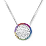 Kette mit Anhänger - Blume des Lebens im Chakrarad, Edelstahl - 45 cm