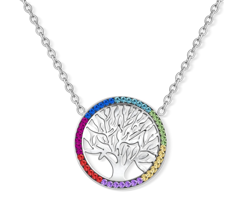 Kette mit Anhänger - Lebensbaum im Chakrarad, Edelstahl - 45 cm