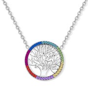 Kette mit Anhänger - Lebensbaum im Chakrarad, Edelstahl - 45 cm