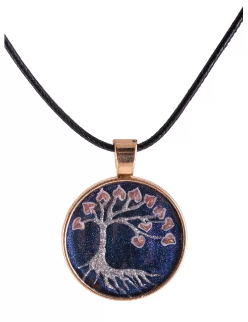 Kette mit Anhänger - Baum des Lebens, handgemalt, Edelstahl-45cm
