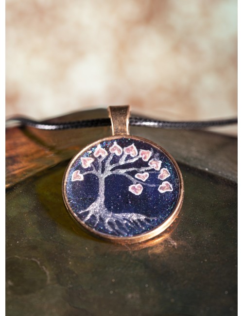 Kette mit Anhänger - Baum des Lebens, handgemalt, Edelstahl-45cm