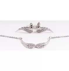 Schmuck Set - Schutzengelflügel-Kette 50cm, Anhänger & Ohrstecker