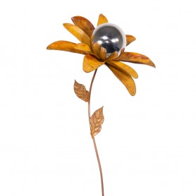 CIM - Gartenstecker - Edelrost - Blume MIRROR Margerite S -  23,5 x 23 x 94,5 cm - Stahlblechkugeln poliert