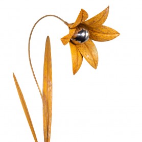 CIM - Gartenstecker - Edelrost - Blume MIRROR Lilie S - 21 x 70 cm - Stahlblechkugel poliert