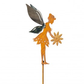 CIM - Gartenstecker - Edelrost - Fee mit Blume - 11,5 x 4 x 102 cm - Stahlblech poliert