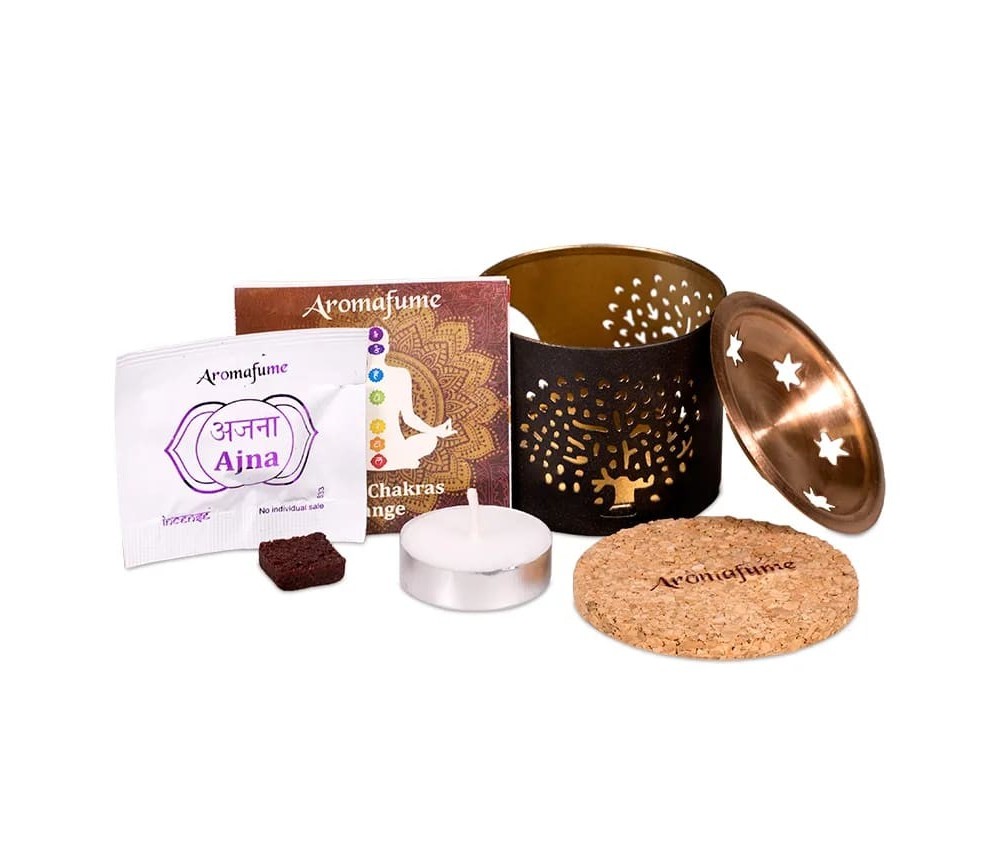 Teelichthalter - Aromafume - Exotic Incense Weihrauch Set - Diffusor / Ständer - Dekor: Baum des Lebens