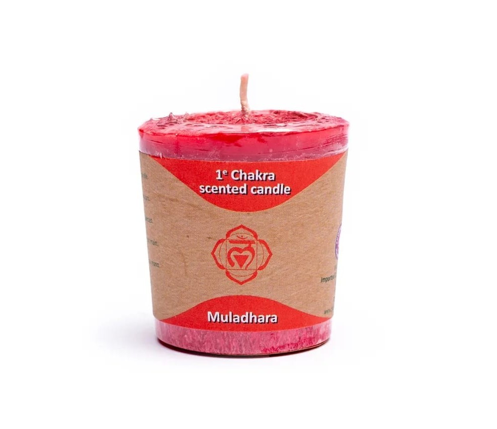 Kerze - Votiv - Chakra - 2tes - Muladhara - mit Duft - Rot - Palmkernwachs - ca. 14 Std. - ca. 4,5x4 cm