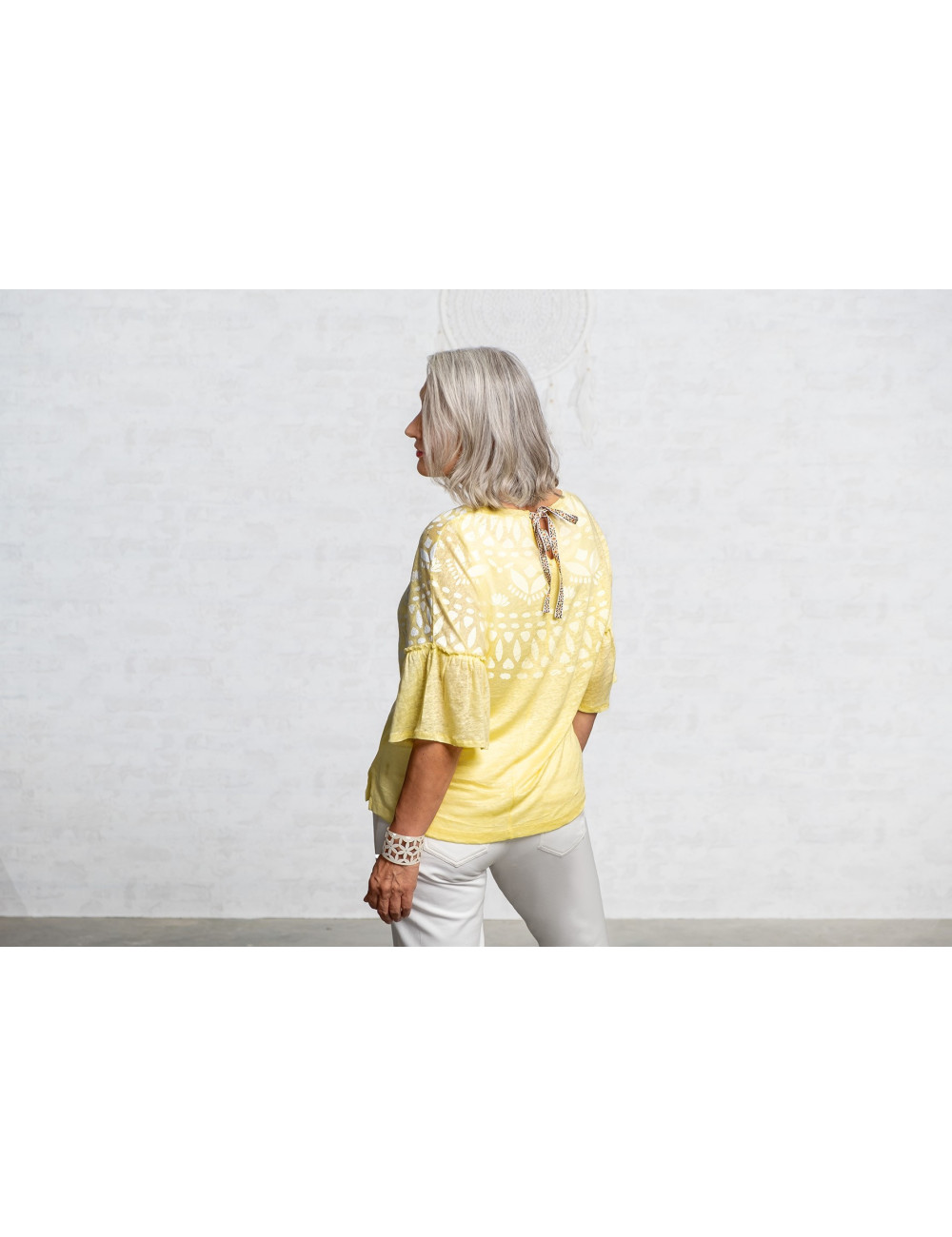 Spirit of OM - Leinen-Shirt Happy Sun - lemongelb