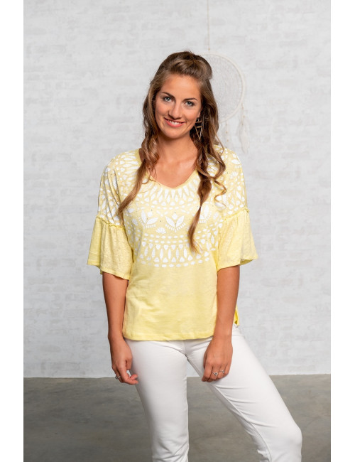 Spirit of OM - Leinen-Shirt Happy Sun - lemongelb